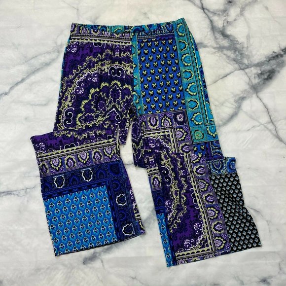 Chico's Patchwork Blue/Purple Mandala Wide Leg 3 - Picture 2 of 7